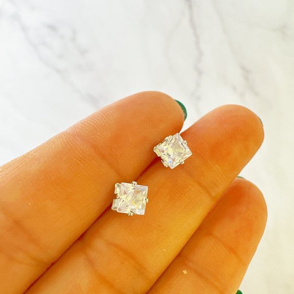 5mm Cushion Cut CZ Stud Earrings - Picture 2 of 6